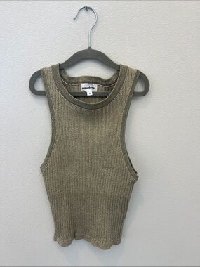 superdown Olive Ribbed Tank with High Neck